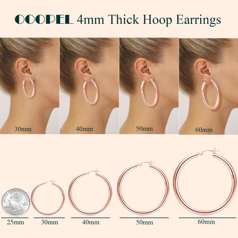 OOOPEL Thick Rose Gold Hoop Earrings For Women Sterling Silver Chunky Rose Gold Hoop Earrings Lightweight Small Large Tube Hoop Earrings For Womens Hollow Rose Gold Hoop Earrings Chunky Rose Gold Hoops - Image 3